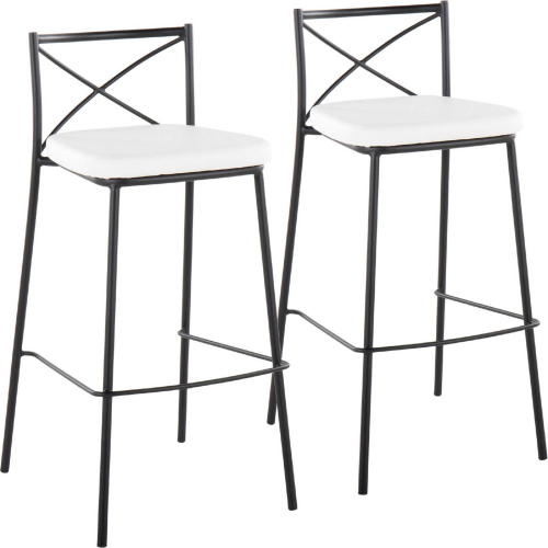 Charlotte 30" Bar Stool in Black Metal & White Leatherette (Set of 2)